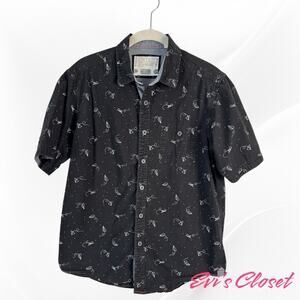 Vintage Revival Mens Paper Airplane Button Down Shirt Black Sz Small